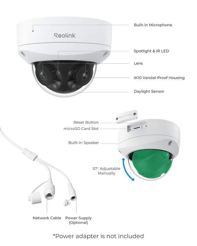 Câmera de segurança REOLINK Duo 2V 8MP 4K 180 PoE de lente dupla